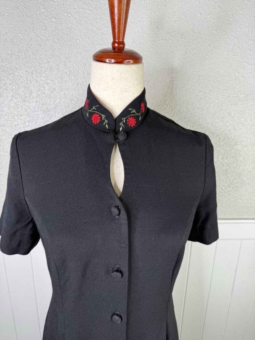 Vtg 90s Asian Inspired Dress Sz 10 Black Embroidered Asian Inspired Goth Grunge - Picture 4 of 16